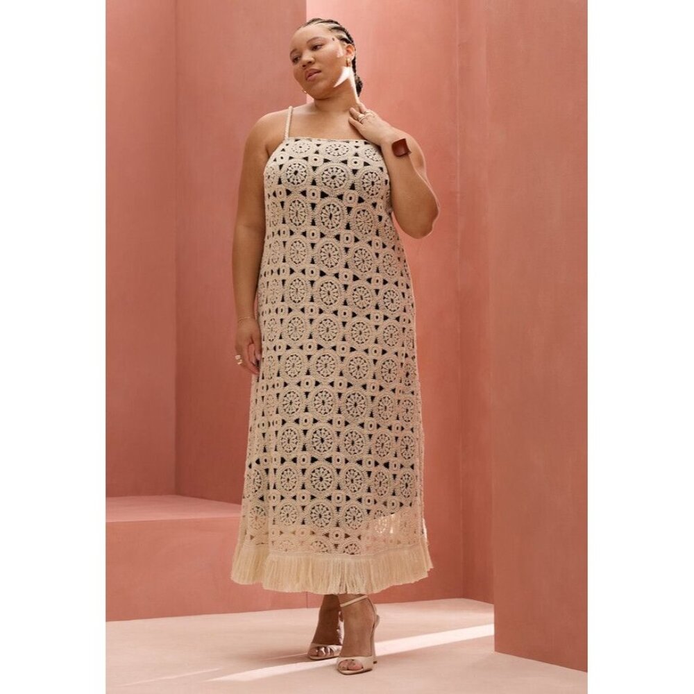 Eloquii Womens Crochet Lace Overlay Maxi Dress Size 16‎ NWT